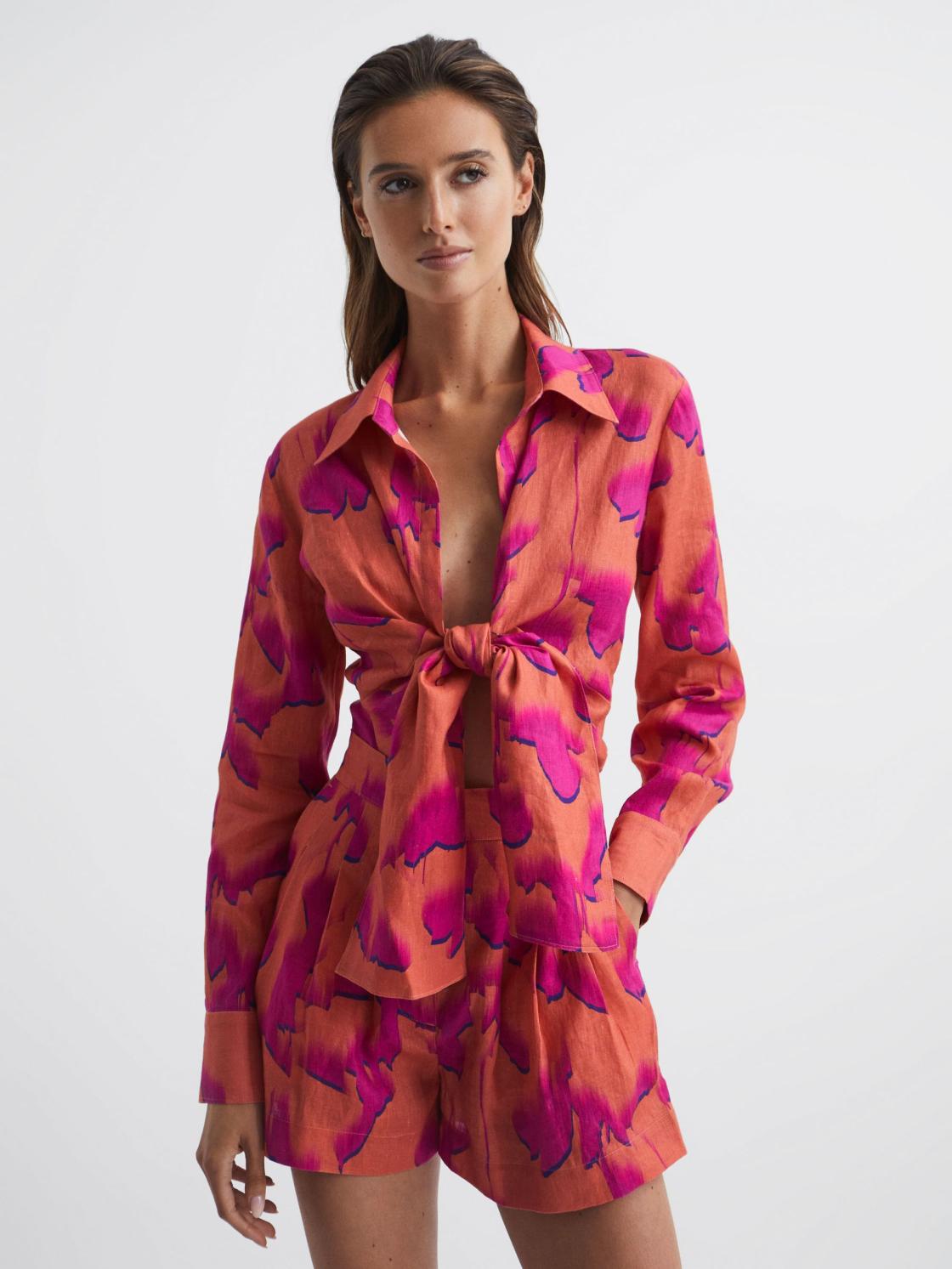 Reiss Tops | Corrine Tie Front Shirt Pink/orange - Women
