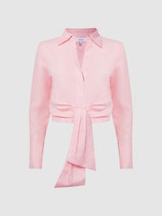 Reiss Tops | Dahlia Linen Cropped Tie Front Blouse Pink - Women
