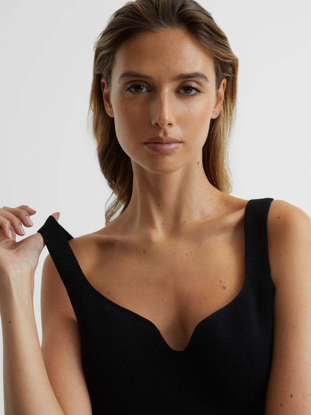 Reiss Tops | Daisy Sweetheart Neck Top Black - Women