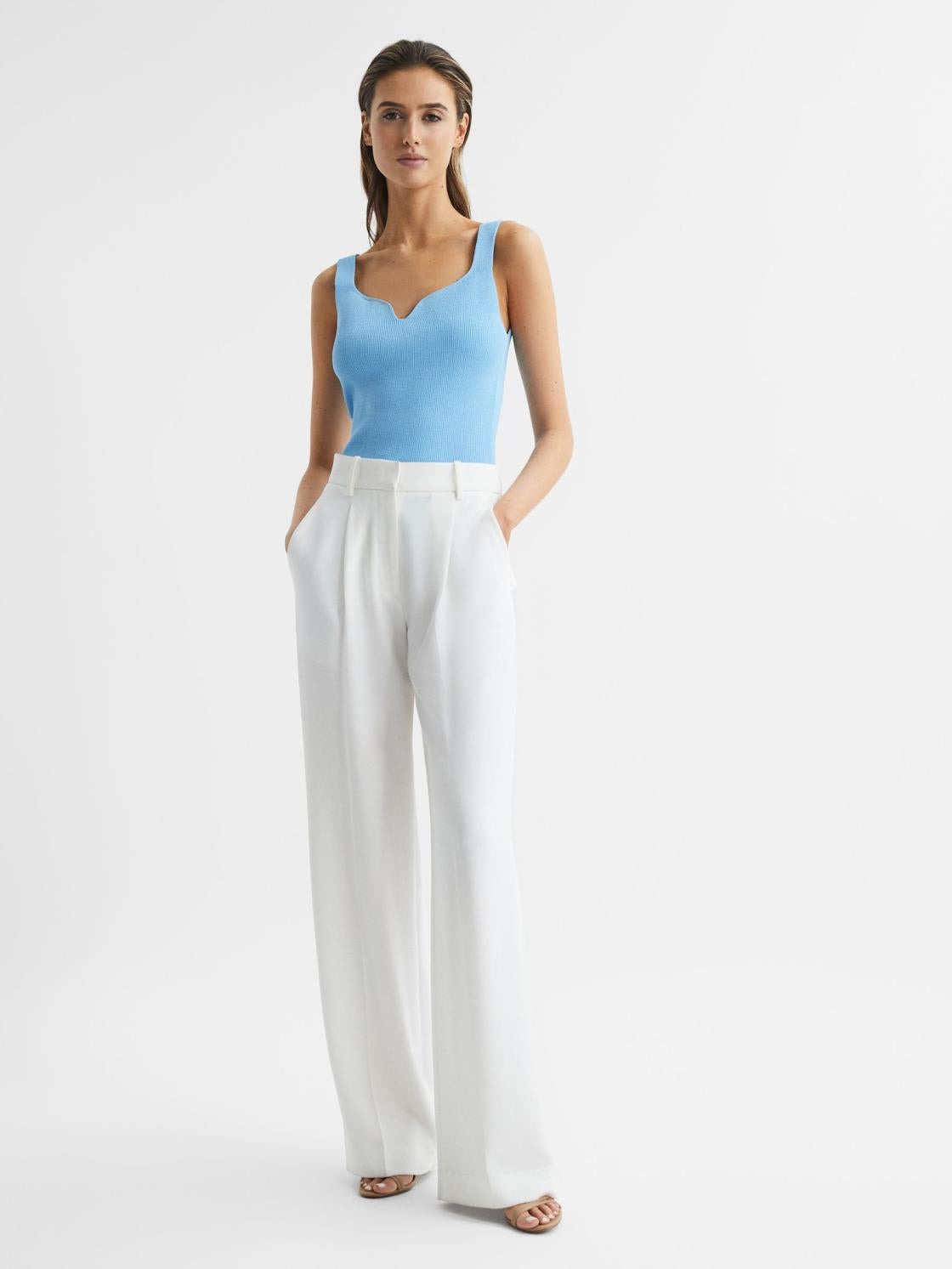 Reiss Tops | Daisy Sweetheart Neck Top Blue - Women