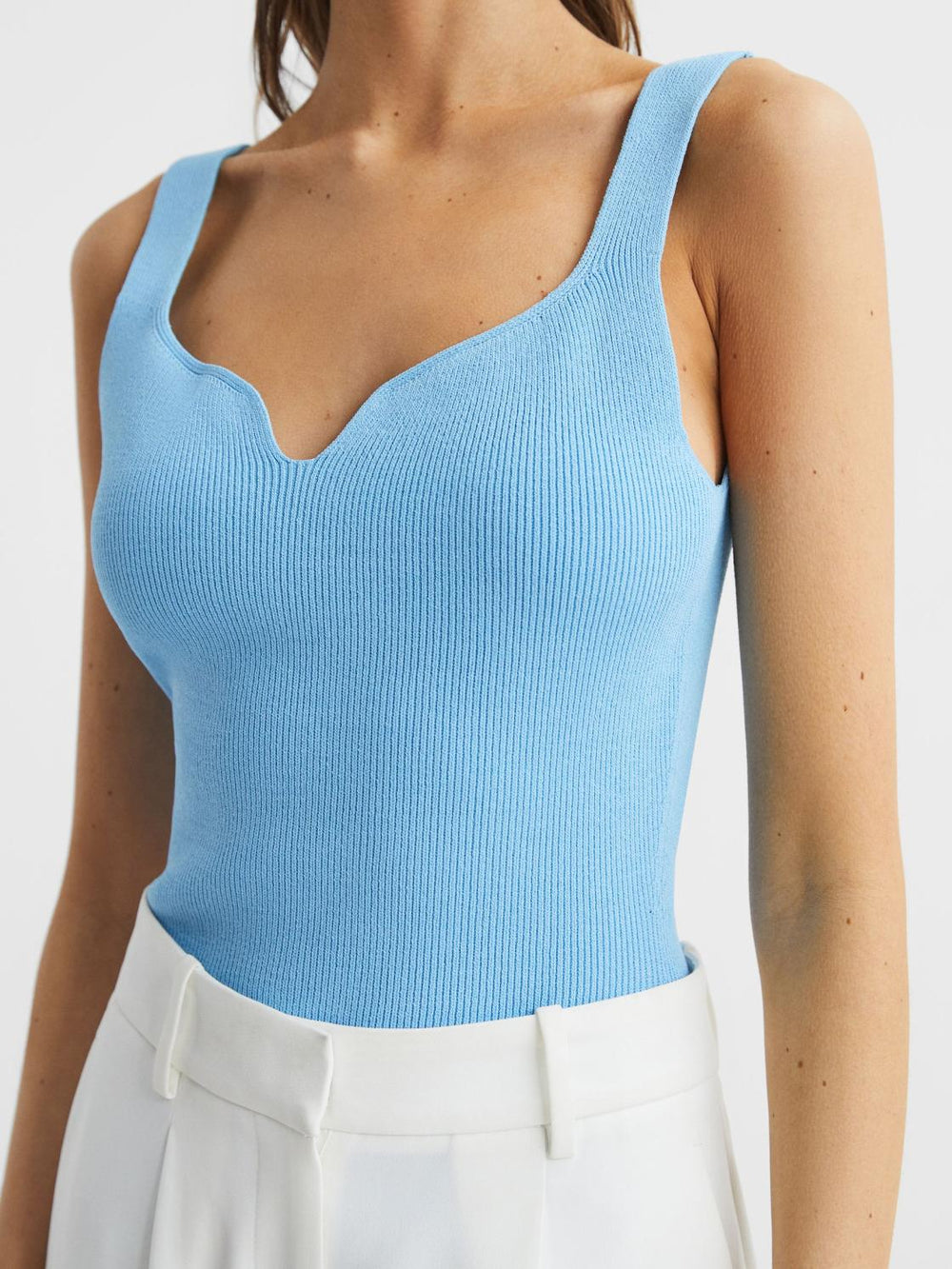 Reiss Tops | Daisy Sweetheart Neck Top Blue - Women