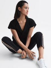 Reiss Tops | Delia V-Neck Short Sleeve Top Black - Women