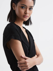 Reiss Tops | Delia V-Neck Short Sleeve Top Black - Women
