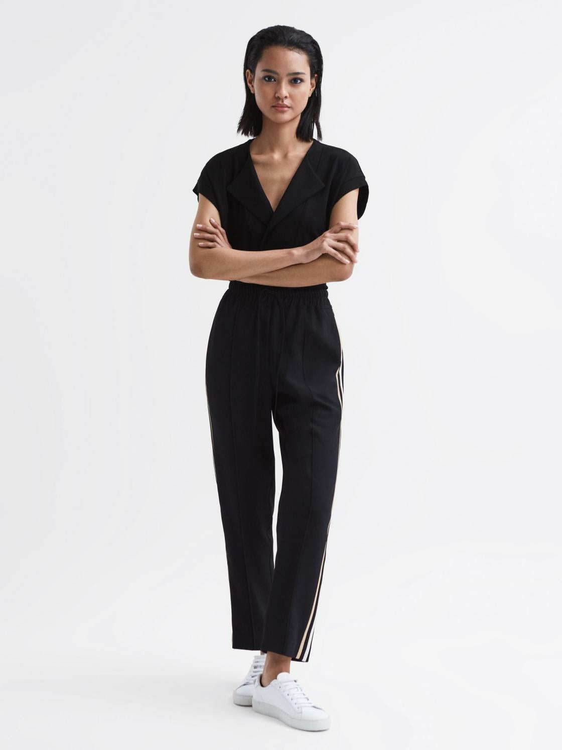 Reiss Tops | Delia V-Neck Short Sleeve Top Black - Women