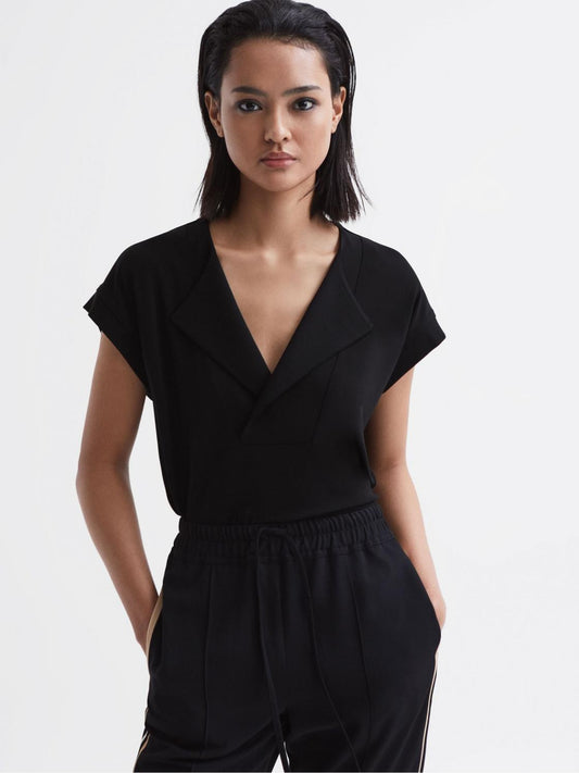 Reiss Tops | Delia V-Neck Short Sleeve Top Black - Women