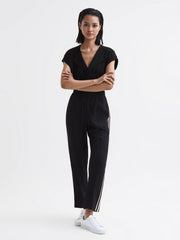 Reiss Tops | Delia V-Neck Short Sleeve Top Black - Women