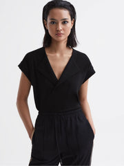 Reiss Tops | Delia V-Neck Short Sleeve Top Black - Women