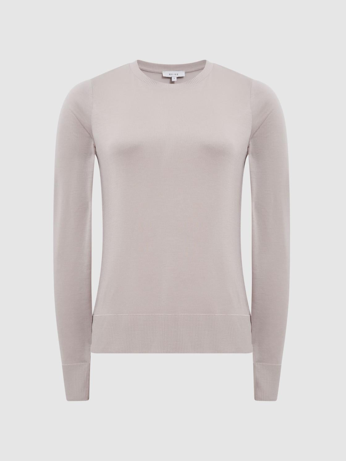 Reiss Tops | Drew Long Sleeve Crew Neck Top Blush - Women