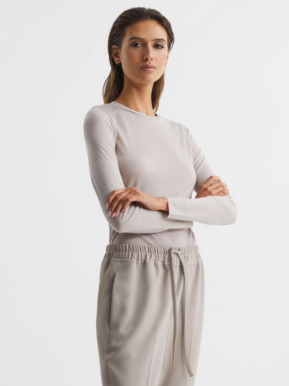 Reiss Tops | Drew Long Sleeve Crew Neck Top Blush - Women