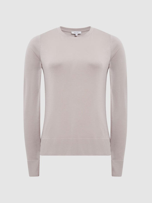 Reiss Tops | Drew Long Sleeve Crew Neck Top Blush - Women