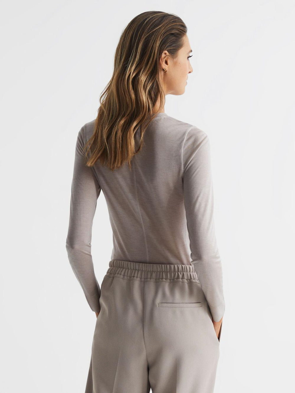 Reiss Tops | Drew Long Sleeve Crew Neck Top Blush - Women