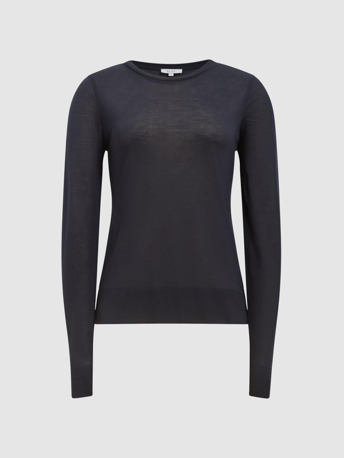 Reiss Tops | Drew Long Sleeve Crew Neck Top Navy - Women