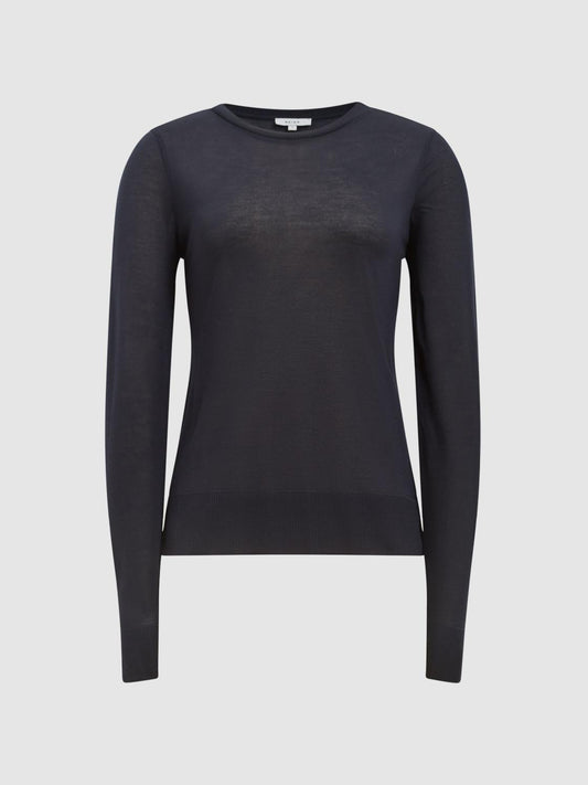 Reiss Tops | Drew Long Sleeve Crew Neck Top Navy - Women