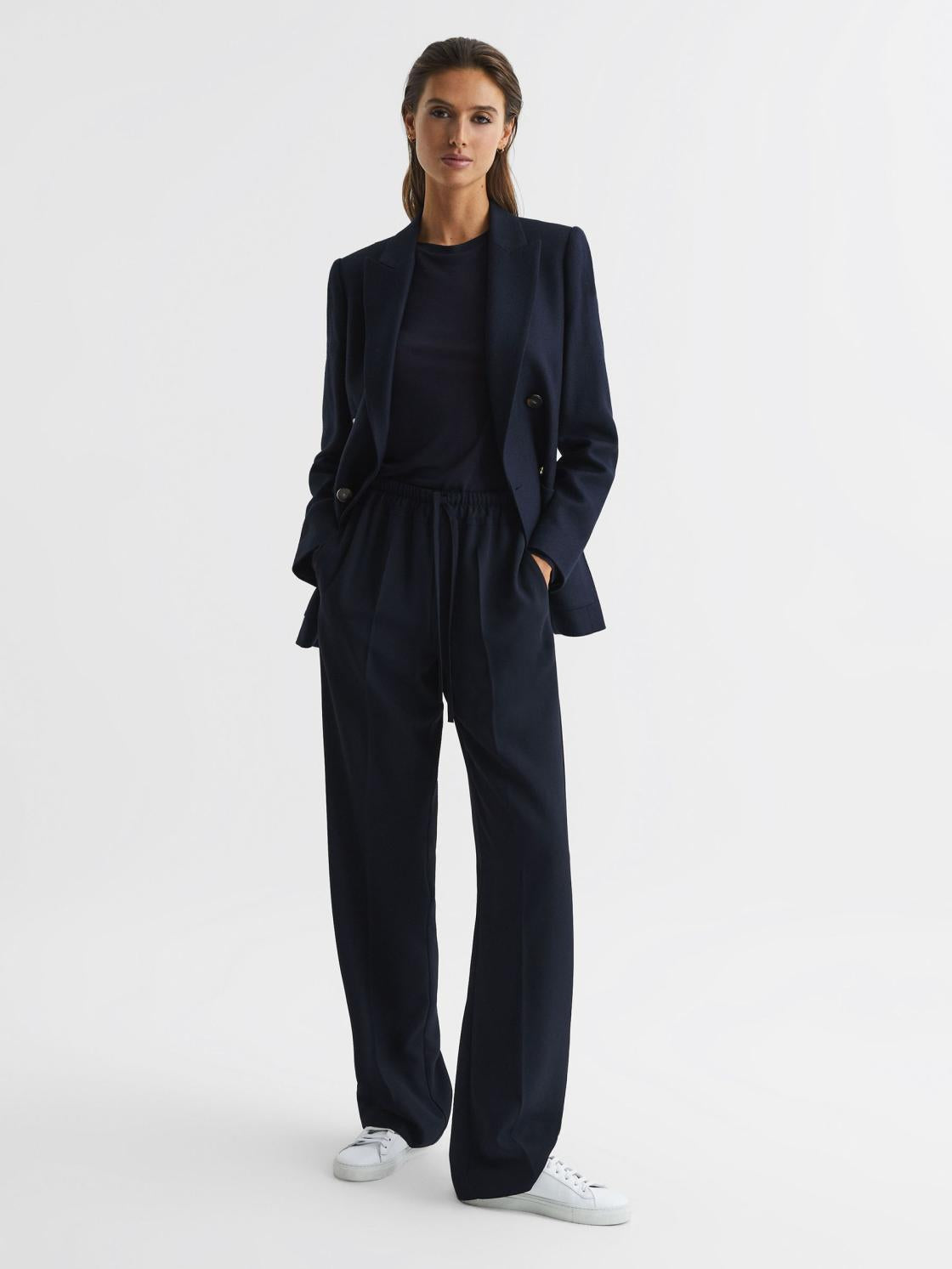 Reiss Tops | Drew Long Sleeve Crew Neck Top Navy - Women