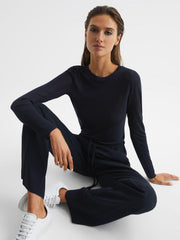 Reiss Tops | Drew Long Sleeve Crew Neck Top Navy - Women