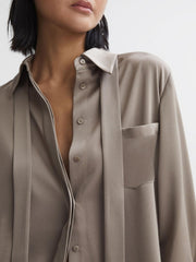 Reiss Tops | Elaina Satin Long Sleeve Neck Tie Blouse Mink - Women