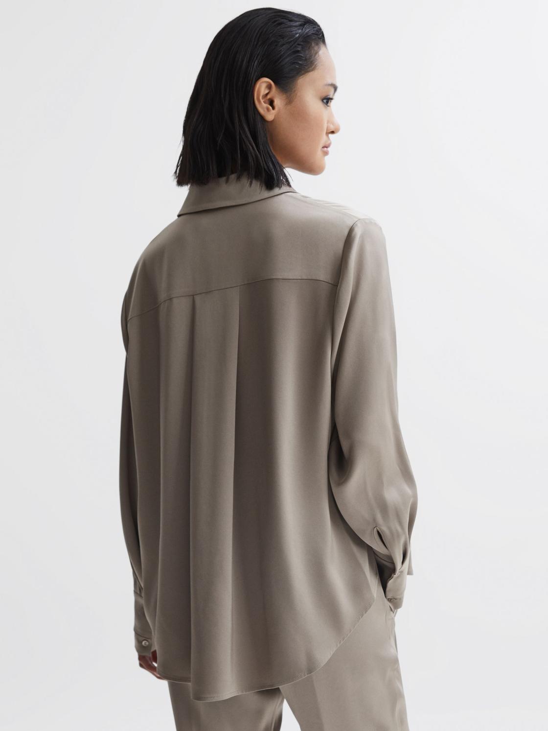 Reiss Tops | Elaina Satin Long Sleeve Neck Tie Blouse Mink - Women