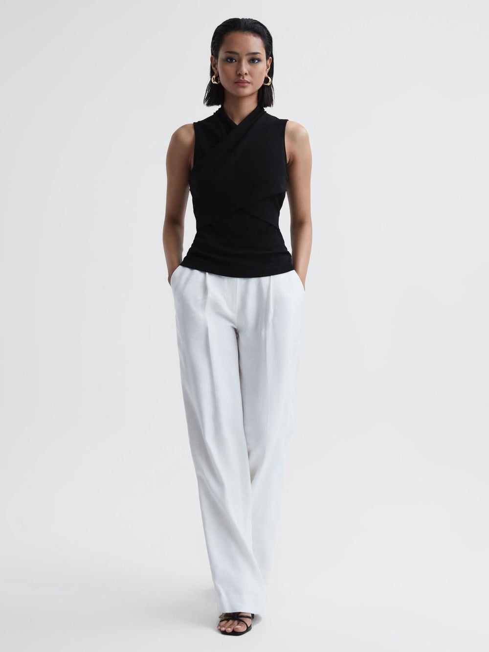 Reiss Tops | Eli Sleeveless Wrap Top Black - Women