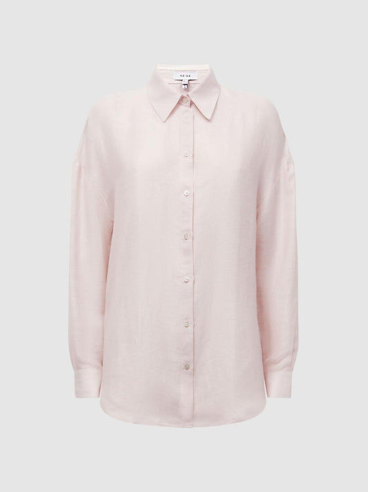 Reiss Tops | Ellis Oversized Long Sleeve Shirt Pink - Women