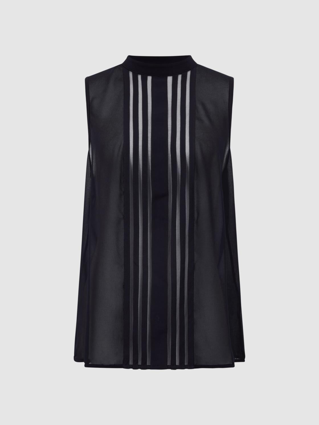 Reiss Tops | Emery Sheer Striped Sleeveless Blouse Navy - Women