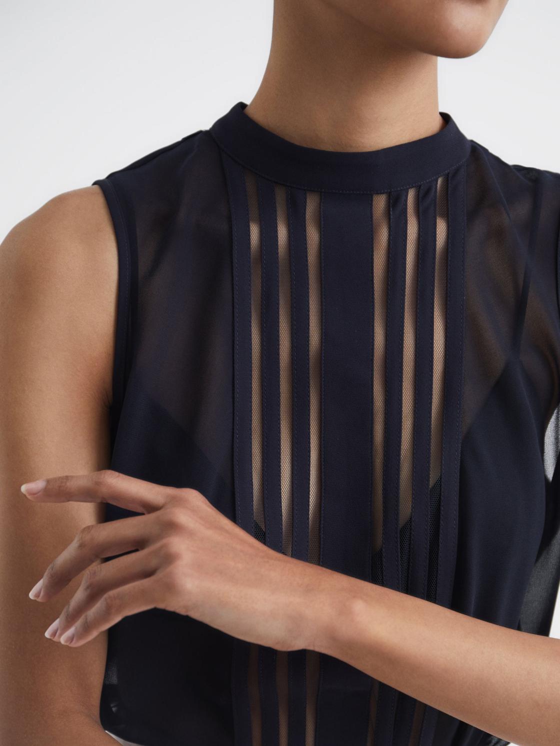 Reiss Tops | Emery Sheer Striped Sleeveless Blouse Navy - Women