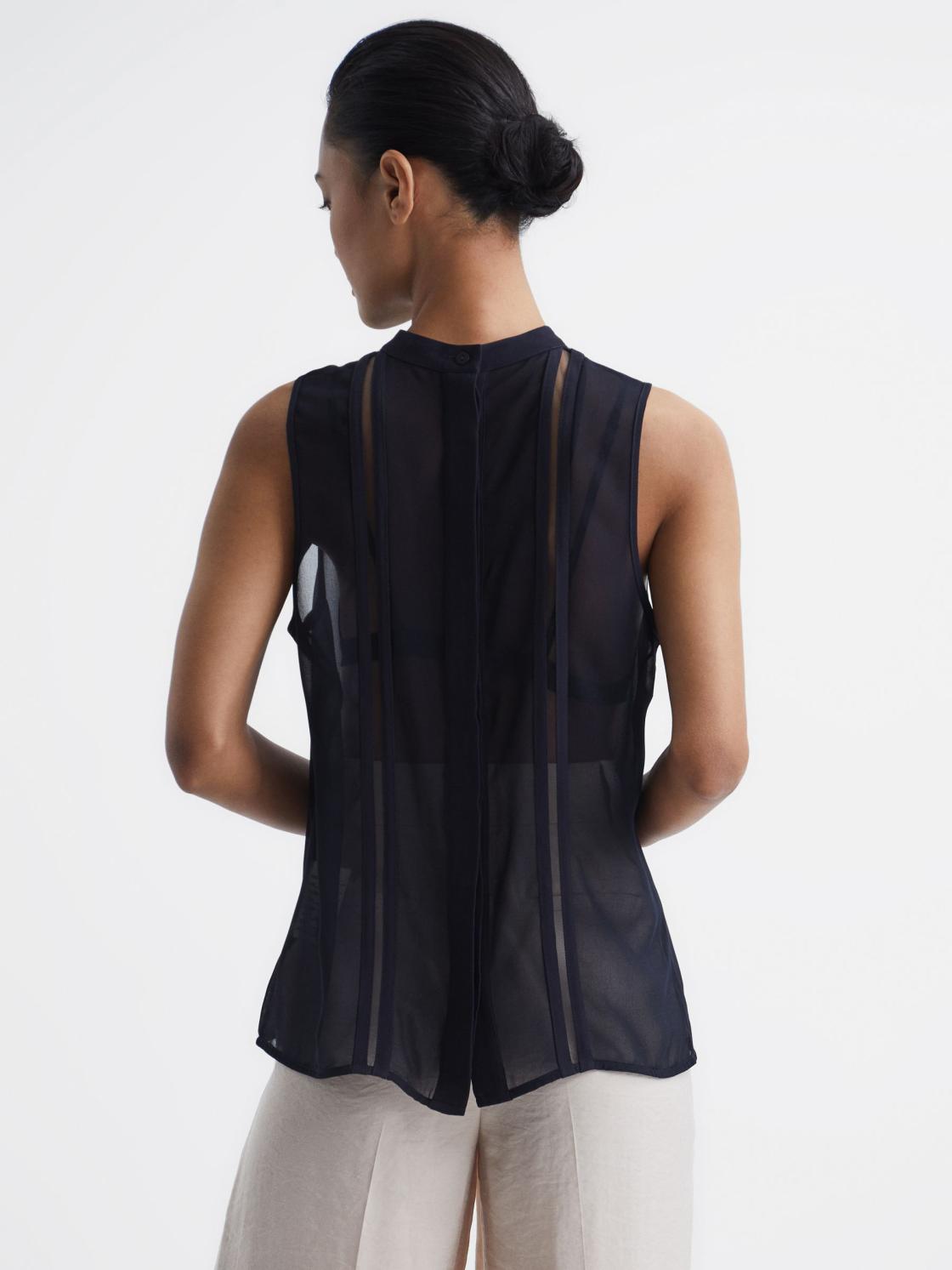Reiss Tops | Emery Sheer Striped Sleeveless Blouse Navy - Women
