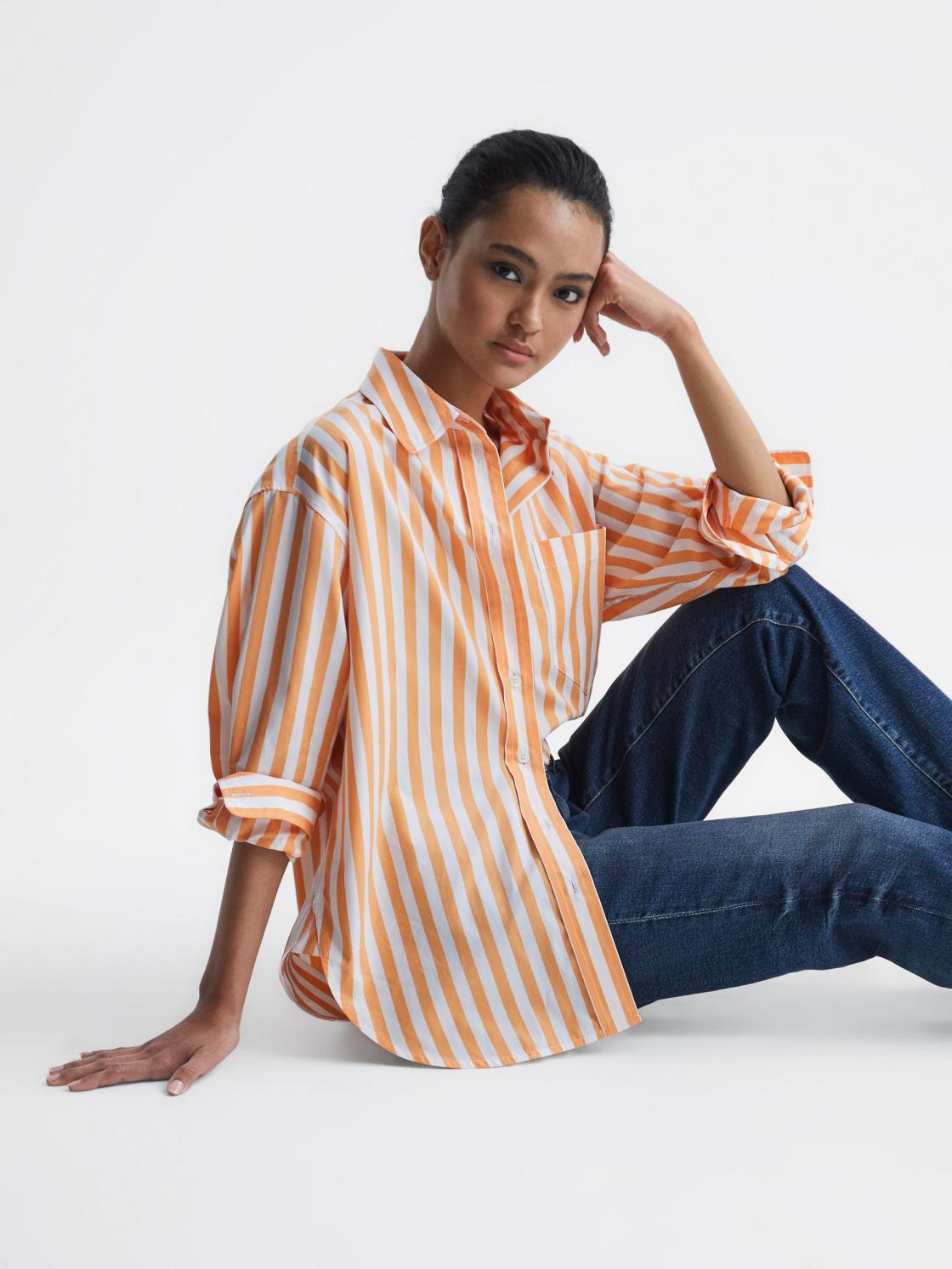 Reiss Tops | Emma Relaxed Fit Striped Cotton Shirt Blue/white - Women