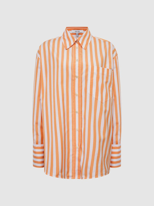 Reiss Tops | Emma Relaxed Fit Striped Cotton Shirt Blue/white - Women