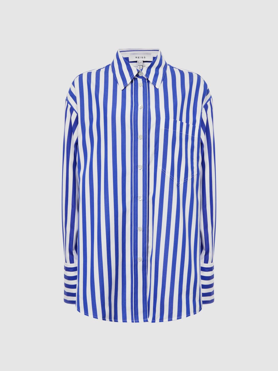 Reiss Tops | Emma Relaxed Fit Striped Cotton Shirt Blue/white - Women