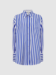 Reiss Tops | Emma Relaxed Fit Striped Cotton Shirt Blue/white - Women