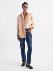 Reiss Tops | Emma Relaxed Fit Striped Cotton Shirt Blue/white - Women