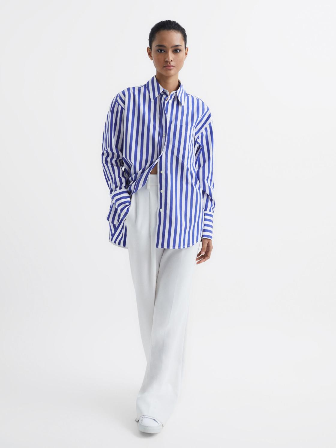 Reiss Tops | Emma Relaxed Fit Striped Cotton Shirt Blue/white - Women