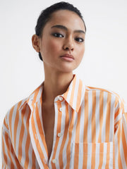 Reiss Tops | Emma Relaxed Fit Striped Cotton Shirt Blue/white - Women
