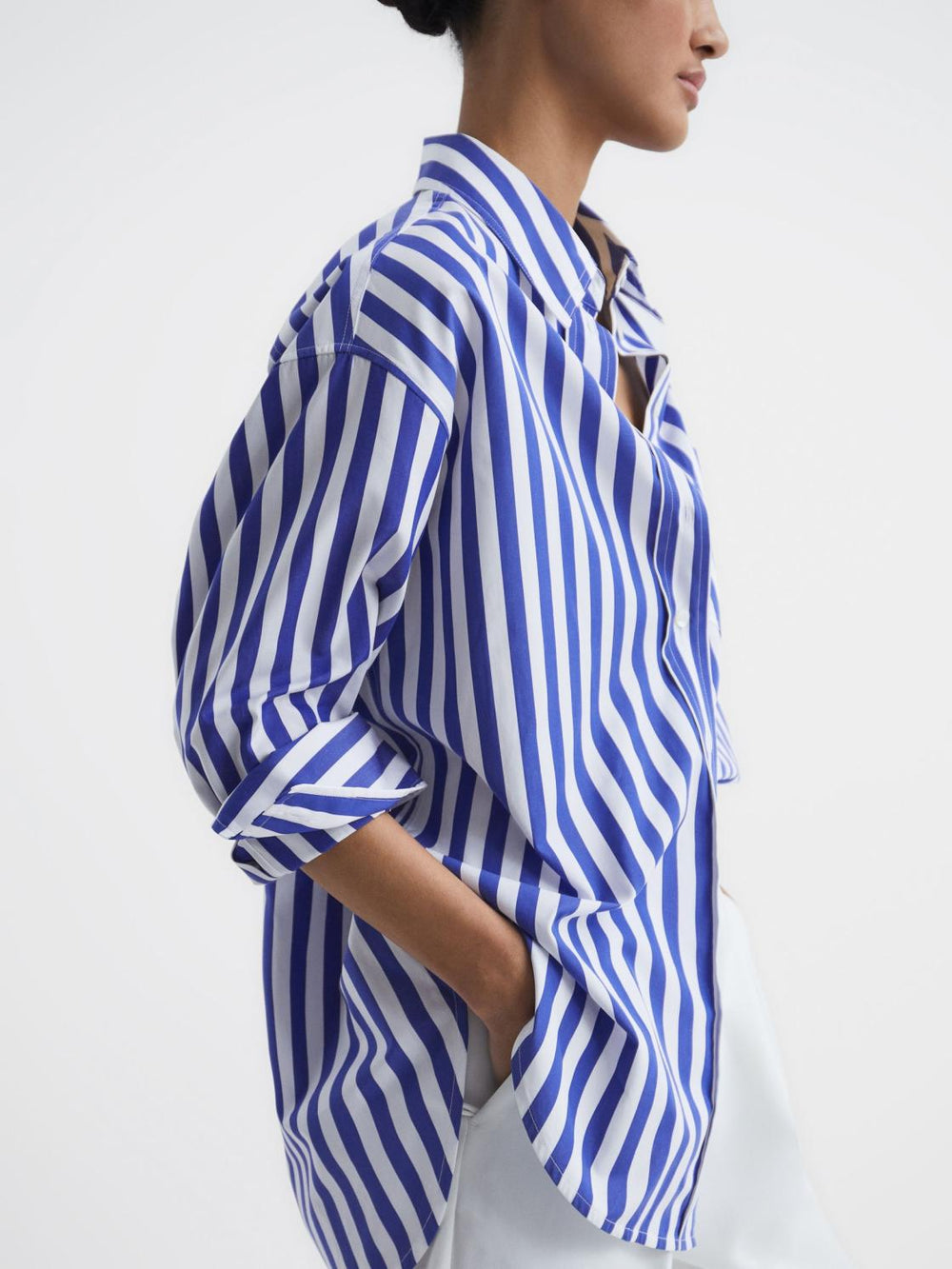 Reiss Tops | Emma Relaxed Fit Striped Cotton Shirt Blue/white - Women