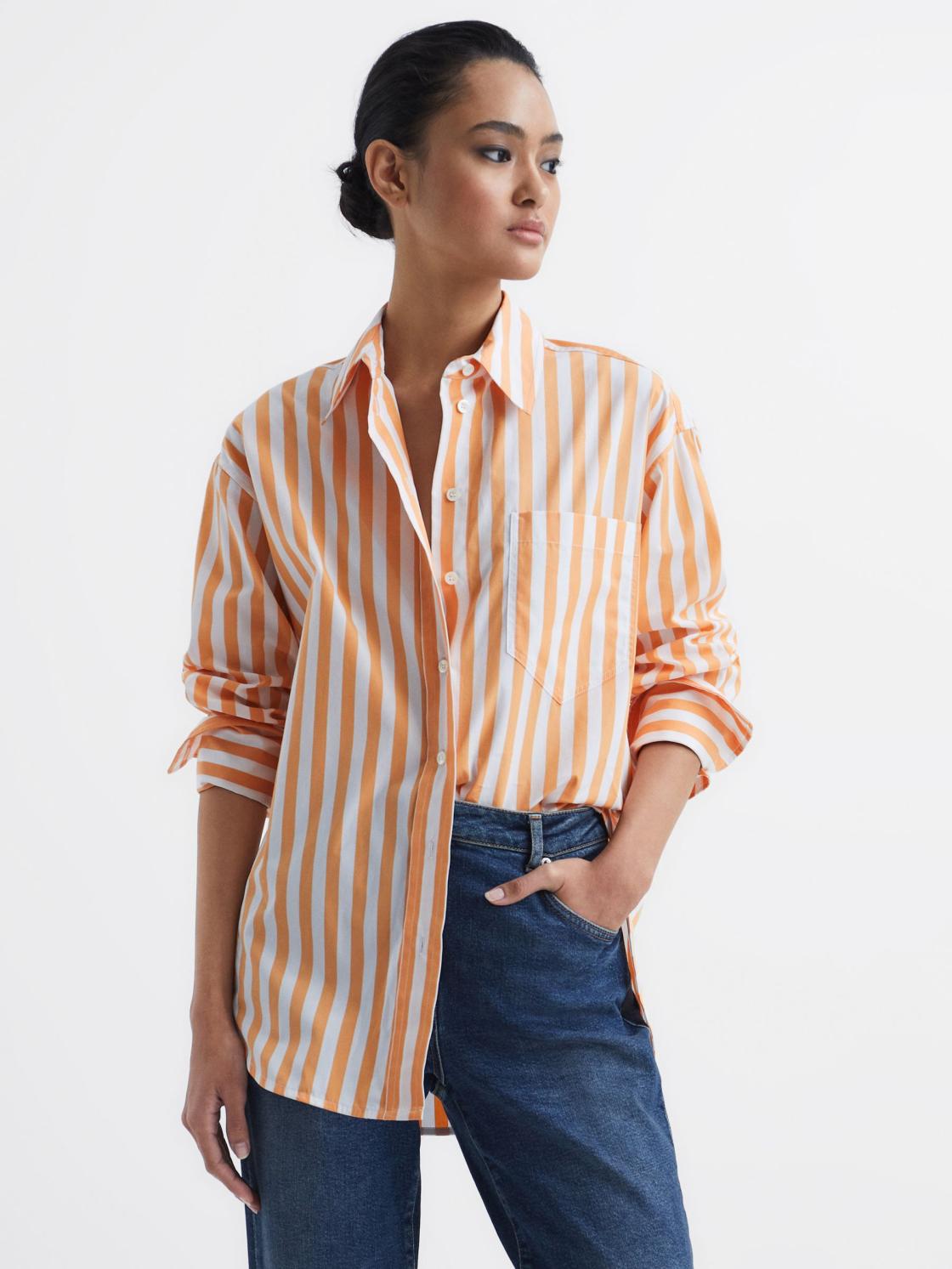 Reiss Tops | Emma Relaxed Fit Striped Cotton Shirt Blue/white - Women