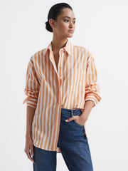 Reiss Tops | Emma Relaxed Fit Striped Cotton Shirt Blue/white - Women