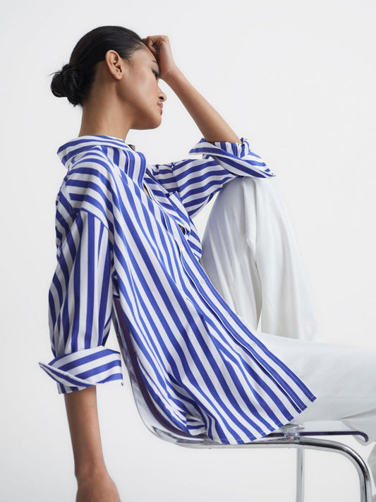 Reiss Tops | Emma Relaxed Fit Striped Cotton Shirt Blue/white - Women