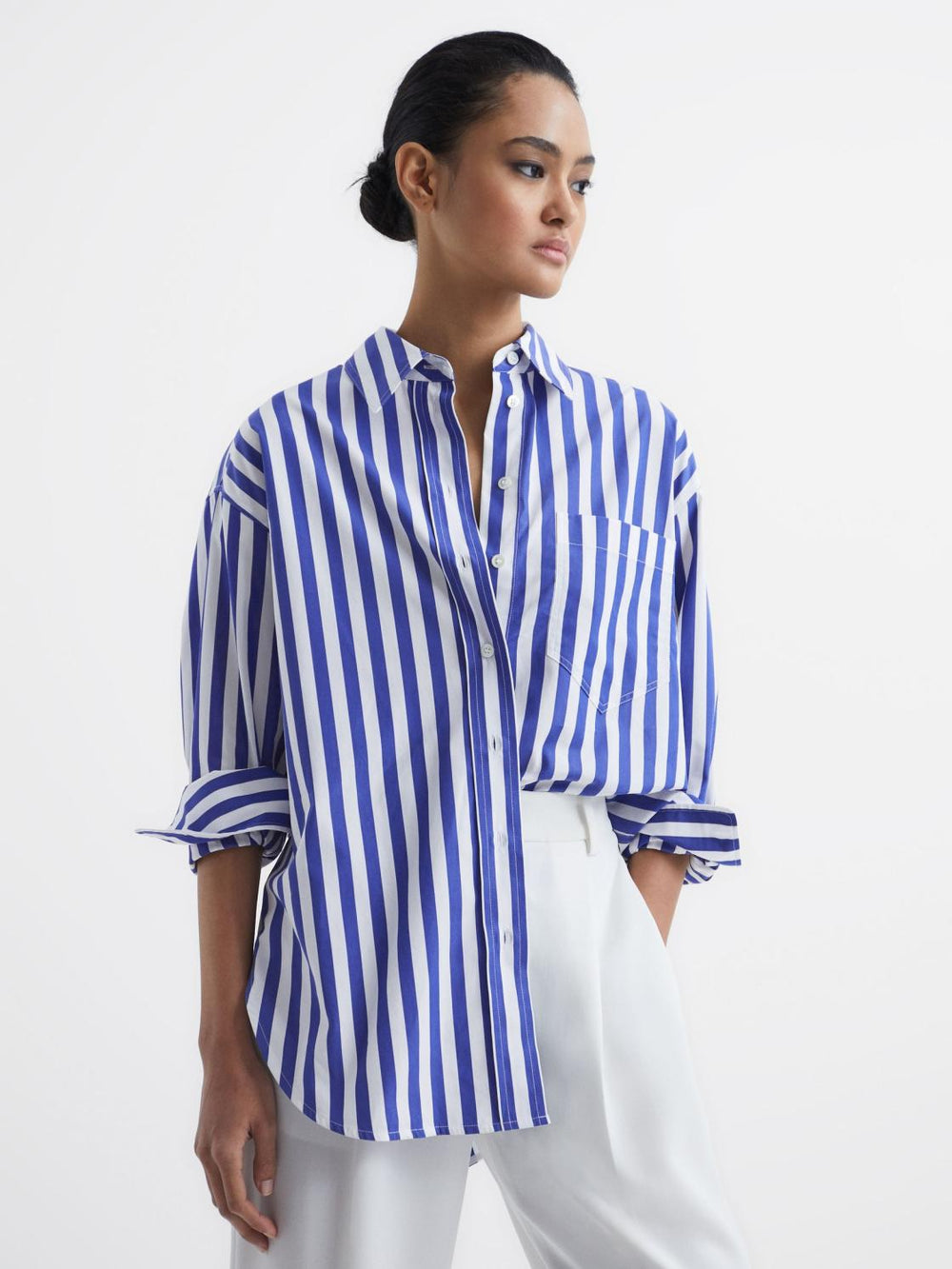 Reiss Tops | Emma Relaxed Fit Striped Cotton Shirt Blue/white - Women