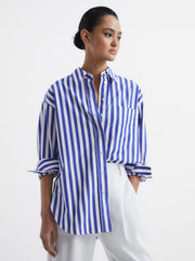 Reiss Tops | Emma Relaxed Fit Striped Cotton Shirt Blue/white - Women