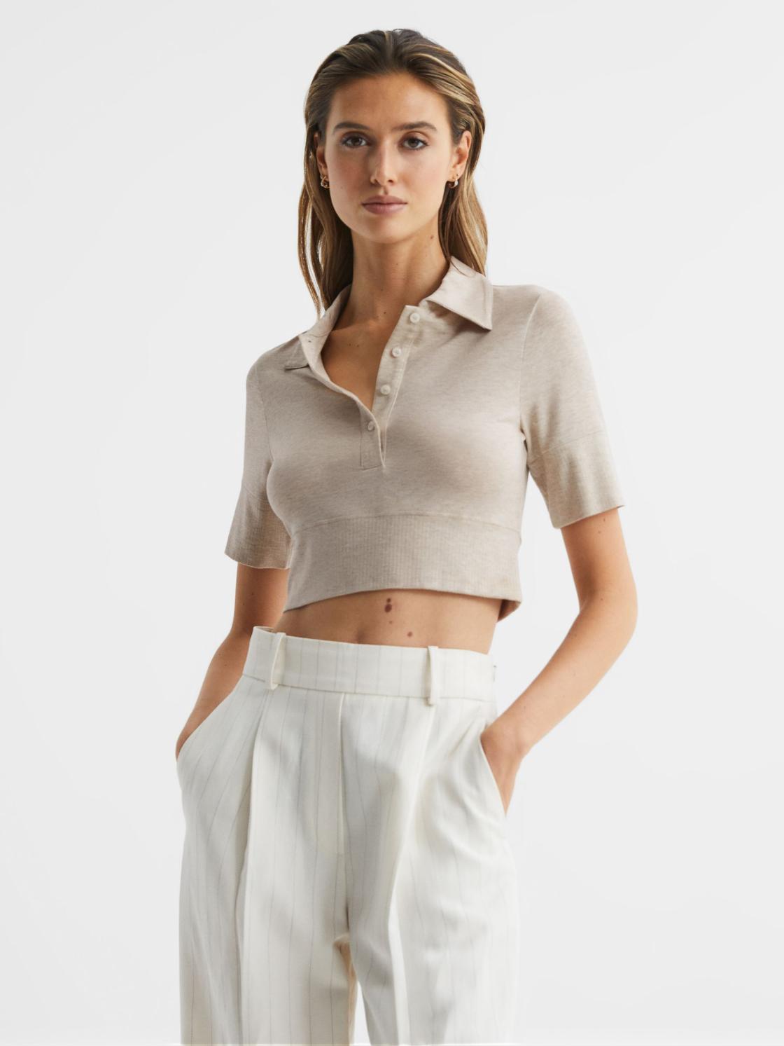 Reiss Tops | Eva Polo Crop Top Neutral - Women