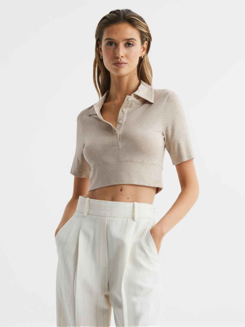 Reiss Tops | Eva Polo Crop Top Neutral - Women