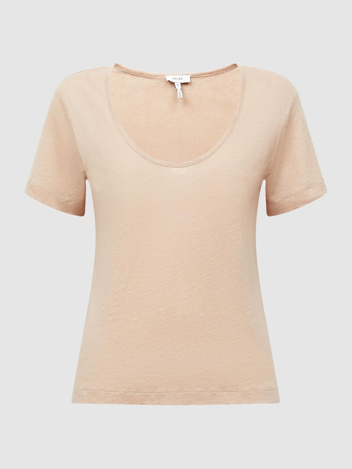 Reiss Tops | Frances Linen Scoop Neck T-Shirt Camel - Women