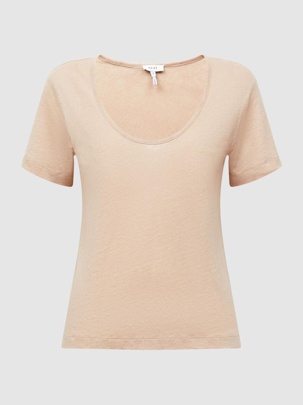 Reiss Tops | Frances Linen Scoop Neck T-Shirt Camel - Women