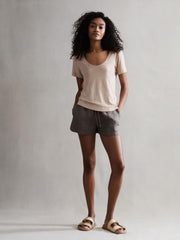 Reiss Tops | Frances Linen Scoop Neck T-Shirt Camel - Women