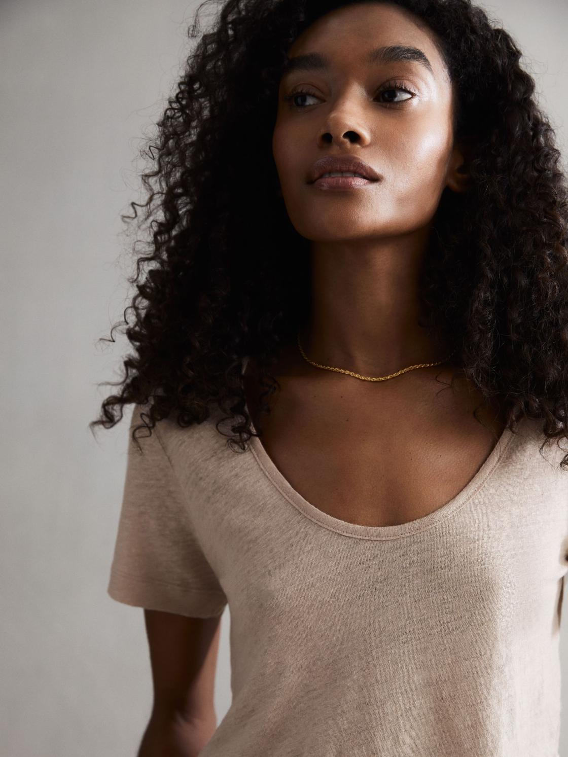 Reiss Tops | Frances Linen Scoop Neck T-Shirt Camel - Women