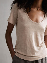 Reiss Tops | Frances Linen Scoop Neck T-Shirt Camel - Women
