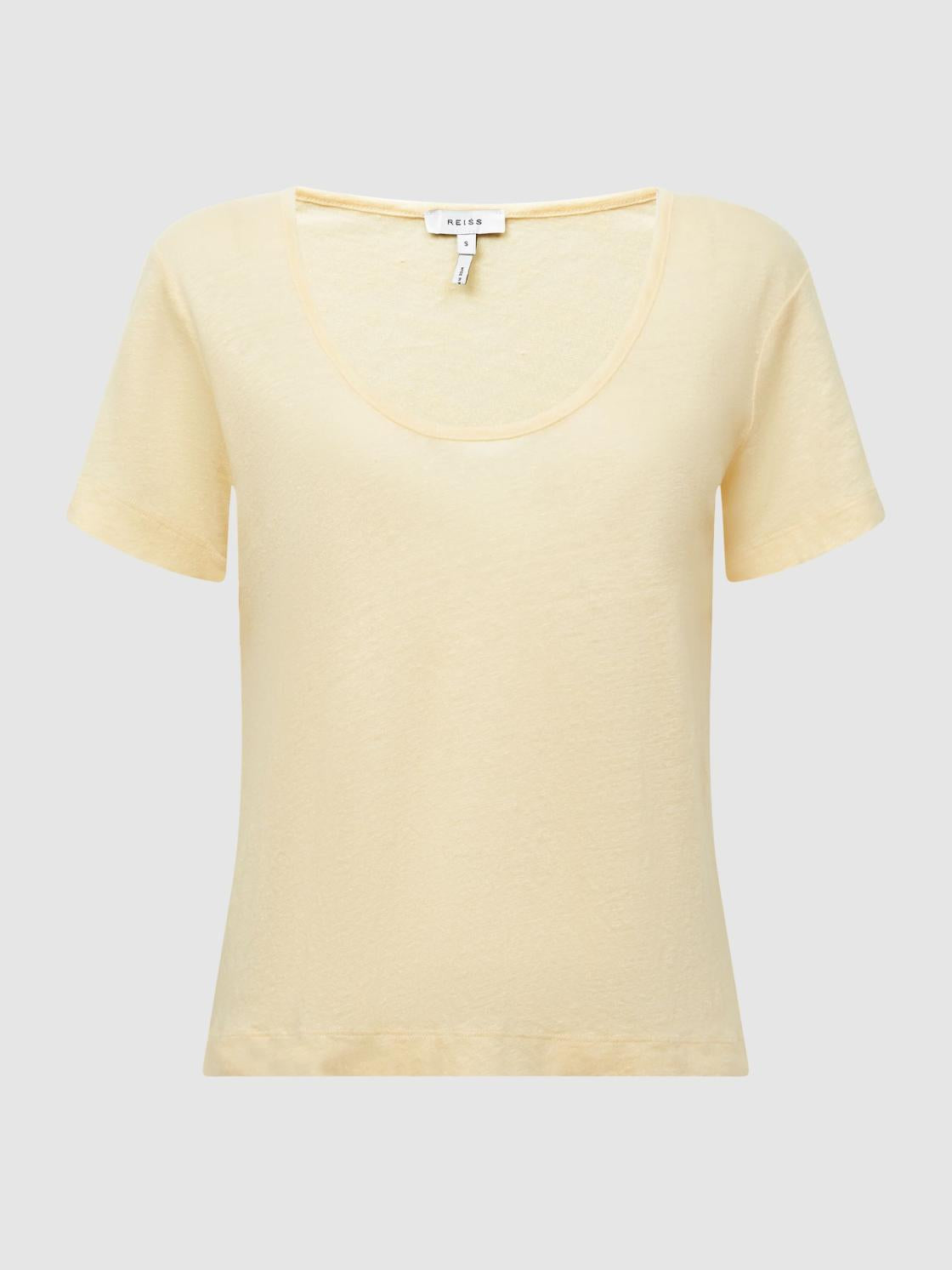 Reiss Tops | Frances Linen Scoop Neck T-Shirt Lemon - Women