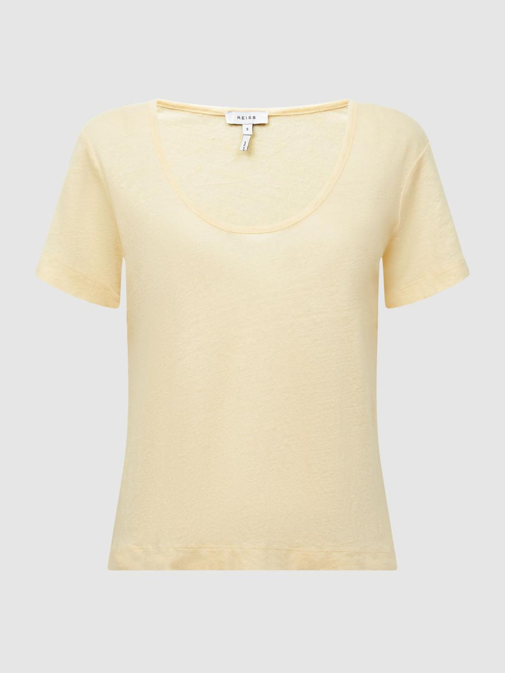 Reiss Tops | Frances Linen Scoop Neck T-Shirt Lemon - Women