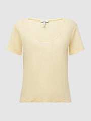 Reiss Tops | Frances Linen Scoop Neck T-Shirt Lemon - Women