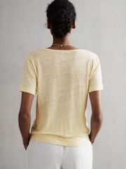 Reiss Tops | Frances Linen Scoop Neck T-Shirt Lemon - Women